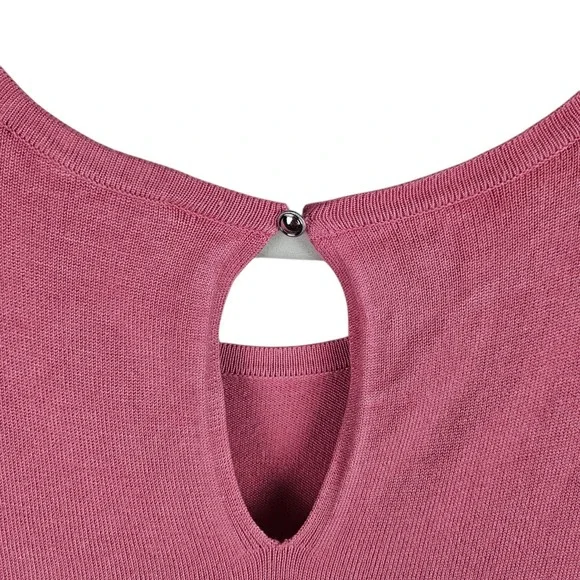 White House Black Market Womens Knit Top‎ Pink Sheer Sleeve Keyhole Back L - Picture 5 of 11